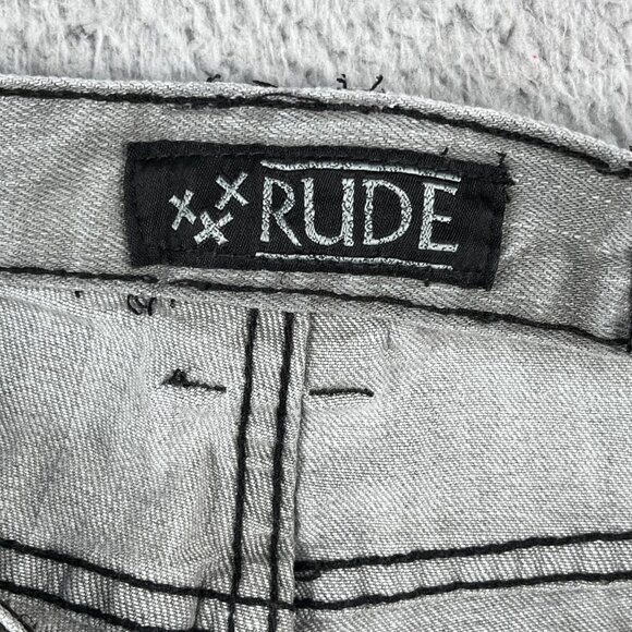 Y2K XXX Rude Jeans Mens 30x32 Gray Skinny Button Fly Denim - Picture 7 of 8